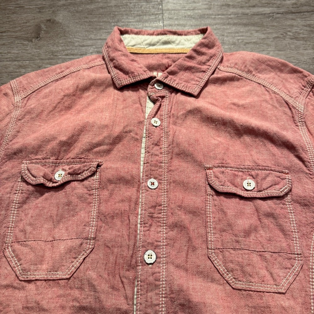 Jeremiah Shirt Mens Large Pink Linen Cotton Blend Short Sleeve Pockets Casual L